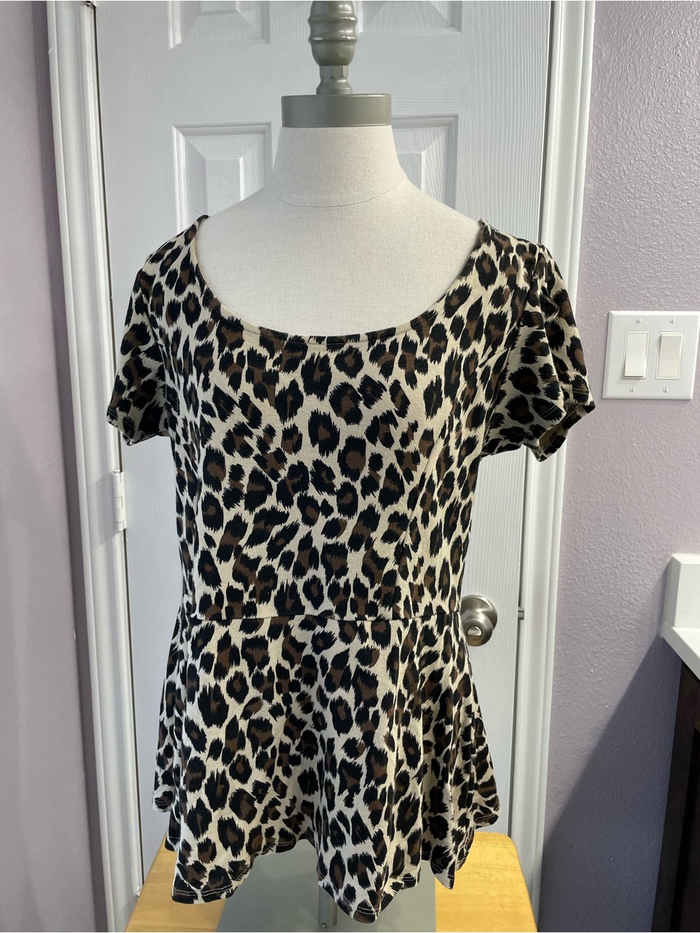 torrid Leopard Print Peplum Scoop Neck Top Black, Brown & Cream Size Large (0)